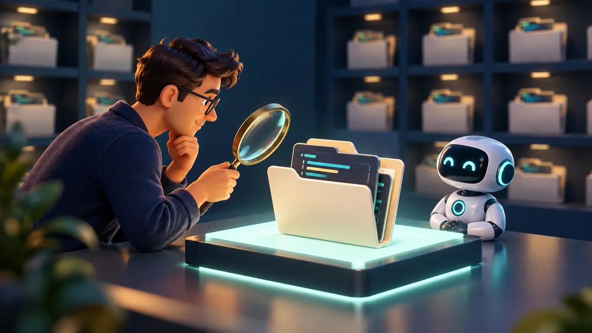 Conceptual illustration of a developer selecting one repository for a small AI review pilot while other projects stay outside the test.