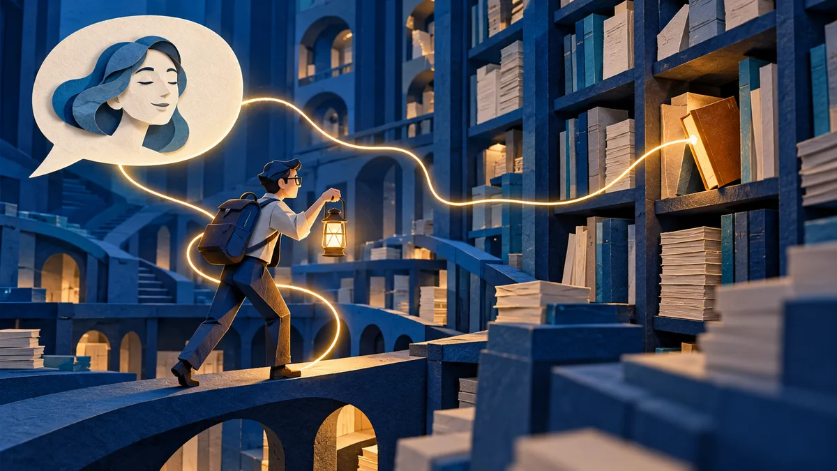 An engineer follows a thread from a fluent answer to a misplaced book in a source archive.