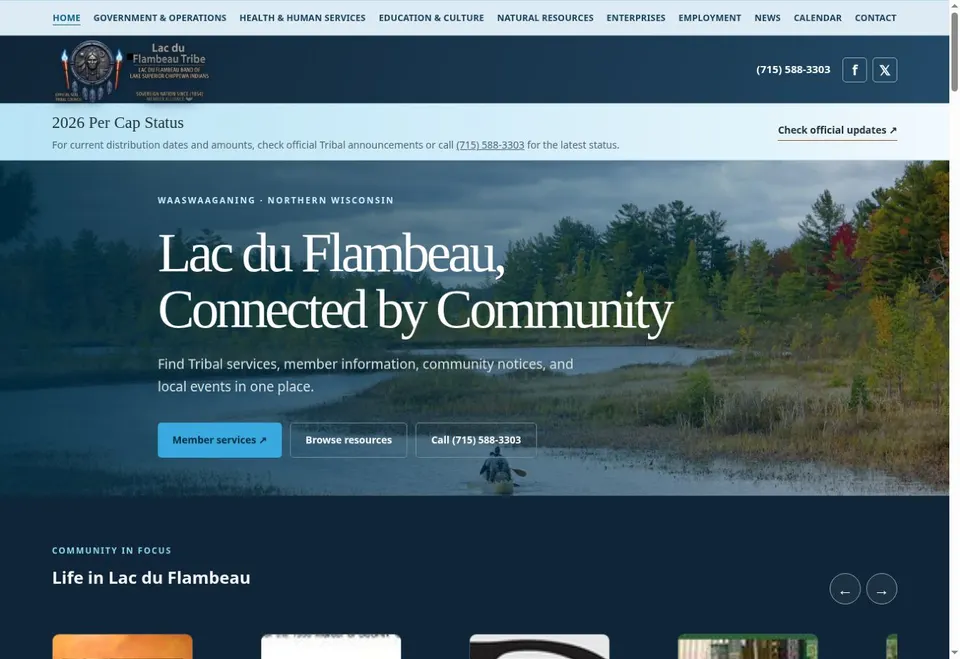 Lac du Flambeau Tribe — homepage preview