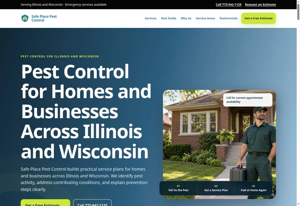 Safe Place Pest — homepage preview